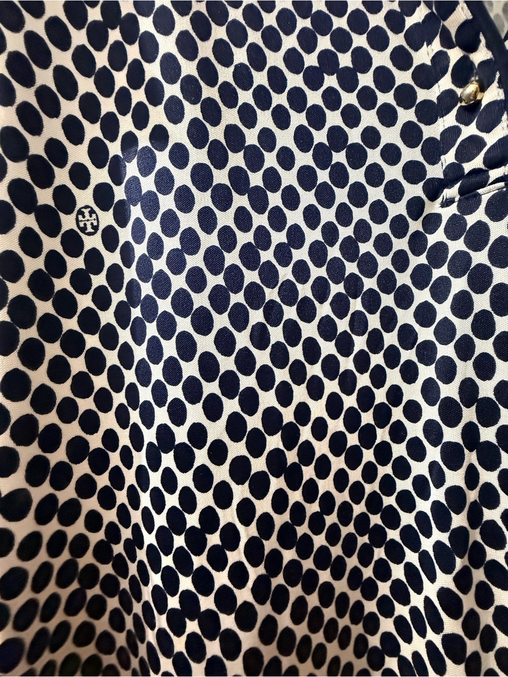 Tory Burch Silk Short. Sleeve Navy- White Polka Dots Shirt Dress Size M -  EUC - Picture 8 of 11